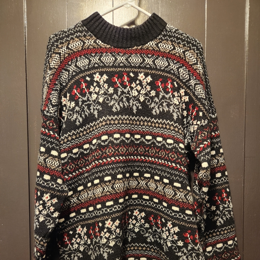 Vintage Oversized Christmas Boho Mock Neck Sweater